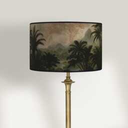 Tropical Lampshade Vintage-style Landscape With Exotic Jungle Pattern in Green & Beige Tones - Available As A Lamp Base Or Pendant - thumbnail 2
