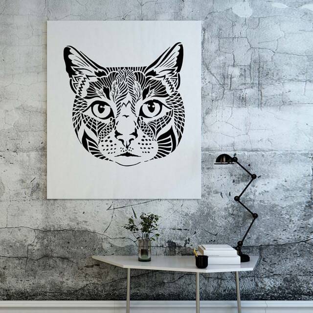 Vaska The Cat Wall Art Stencil - Diy Geometric Design Animal For Home Decor - image 1