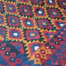 Handmade Afghan Kilim Rug, Artisan Red Natural Wool Flatweave, Classic Geometric Design, 270x186 cm - thumbnail 4