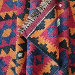 Handmade Afghan Kilim Rug, Artisan Red Natural Wool Flatweave, Classic Geometric Design, 270x186 cm - thumbnail 3