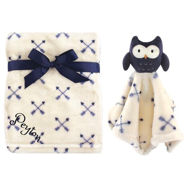 Personalized Blanket & Security Blanket Set For Baby Custom Monogram /Name Embroidered Gift Blue Owl Shower Infant - image 1
