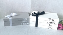 Personalised Wooden Book Stack - Grey White Custom Text Pile Of Books Home Decor Ornament - thumbnail 1