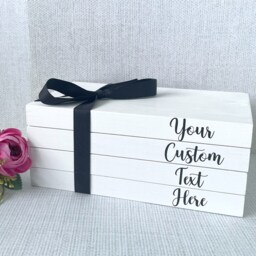 Personalised Wooden Book Stack - Grey White Custom Text Pile Of Books Home Decor Ornament - thumbnail 2