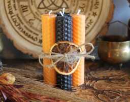 Samhain Beeswax Spell Candle Set - Black & Orange Ritual Candles, Halloween Altar Decor - thumbnail 1