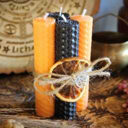 Samhain Beeswax Spell Candle Set - Black & Orange Ritual Candles, Halloween Altar Decor - thumbnail 3