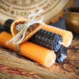 Samhain Beeswax Spell Candle Set - Black & Orange Ritual Candles, Halloween Altar Decor - thumbnail 2