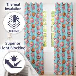 Cute Kawaii Donut Cake Dessert Blue Background Seamless Pattern Readymade Eyelet Ring Top Thermal 100% Blackout Curtains - thumbnail 3