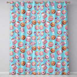 Cute Kawaii Donut Cake Dessert Blue Background Seamless Pattern Readymade Eyelet Ring Top Thermal 100% Blackout Curtains - thumbnail 2