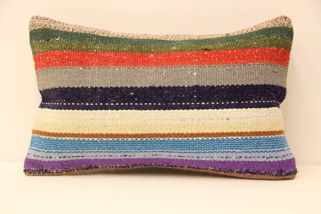Vintage Kilim Lumbar Pillow Cover, 12x20 Wool Cushion - image 1