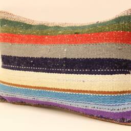 Vintage Kilim Lumbar Pillow Cover, 12x20 Wool Cushion - thumbnail 3