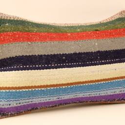 Vintage Kilim Lumbar Pillow Cover, 12x20 Wool Cushion - thumbnail 2