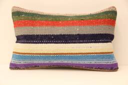 Vintage Kilim Lumbar Pillow Cover, 12x20 Wool Cushion