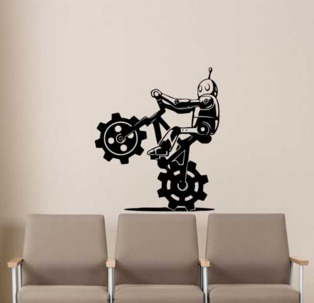 Robot Bicycle Wall Decal Vinyl Sticker Droid Sport Android Bike Playroom Bedroom Home Art Decor - 21Bc1L - image 1
