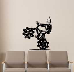 Robot Bicycle Wall Decal Vinyl Sticker Droid Sport Android Bike Playroom Bedroom Home Art Decor - 21Bc1L - thumbnail 1