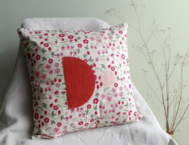 Decorative Cushion in Liberty Cotton Fabric With Flower & Strawberry Pattern, Square Shape, 40 X cm, Handmade - image 1