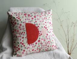Decorative Cushion in Liberty Cotton Fabric With Flower & Strawberry Pattern, Square Shape, 40 X cm, Handmade - thumbnail 1