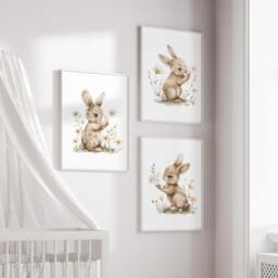Bunny Rabbit Baby Girls A4 Or A3 Nursery Set Of Unframed Prints Natural Beige Boho Wild Flowers Neutral - thumbnail 3