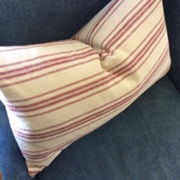 Grain Sack Pillow Cover - Farmhouse Lumbar Ticking Burgundy 12 Stripe Beige Fabric Zipper Closure - thumbnail 3