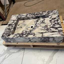 Wall Mount Calacatta Viola Marble Sink Basin, Powder Room Handmade Sinks Vanity Bathroom & Kitchen Washbasin, Custom Rectangle - thumbnail 4