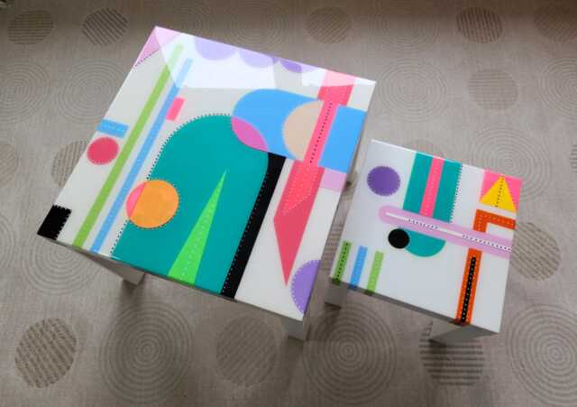 Resin Side Coffee Tables Colorful Abstract Boho Decor - Set Of 2 - image 1