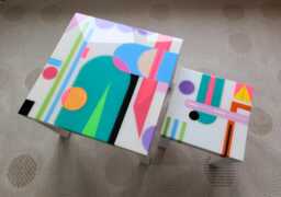 Resin Side Coffee Tables Colorful Abstract Boho Decor - Set Of 2 - thumbnail 1