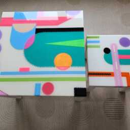 Resin Side Coffee Tables Colorful Abstract Boho Decor - Set Of 2 - thumbnail 2