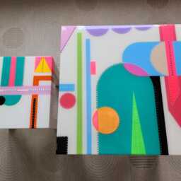 Resin Side Coffee Tables Colorful Abstract Boho Decor - Set Of 2 - thumbnail 3