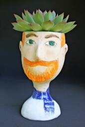 Handmade Ceramic Man Face Planter, Modern Art Sculpture Pot