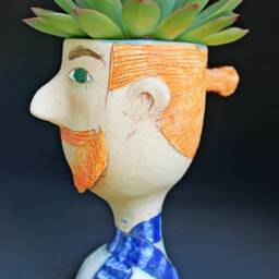 Handmade Ceramic Man Face Planter, Modern Art Sculpture Pot - thumbnail 3
