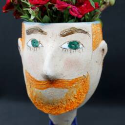 Handmade Ceramic Man Face Planter, Modern Art Sculpture Pot - thumbnail 4