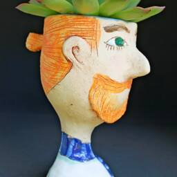 Handmade Ceramic Man Face Planter, Modern Art Sculpture Pot - thumbnail 2