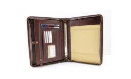 Personalized Brown Zippered Business Portfolio With 3-Ring Binder - thumbnail 1