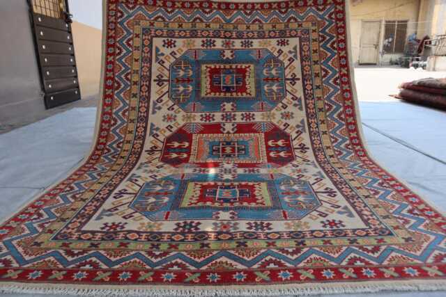 5x7 Ft Kazak Afghan Hand Knotted Area Rug, Luxury New Rug, Medallion Geometric Rug For Living Room - image 1