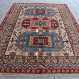 5x7 Ft Kazak Afghan Hand Knotted Area Rug, Luxury New Rug, Medallion Geometric Rug For Living Room - thumbnail 2