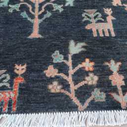 3x10 Black Runner Rug, Tree Of Life Pictorial Hand Knotted Wool Tribal Nomadic Home Decor Art 10 Ft Hallway Rug - thumbnail 3