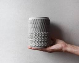 Geometrical Concrete Planter - Round Textured Desk Organizer - thumbnail 1