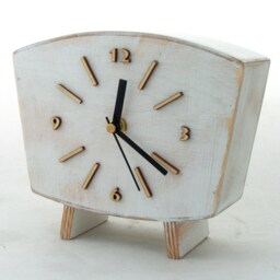 Handmade White Wooden Desk Clock, Fuma Wood, 60S Vintage Style - thumbnail 2