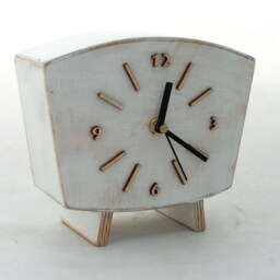Handmade White Wooden Desk Clock, Fuma Wood, 60S Vintage Style - thumbnail 3