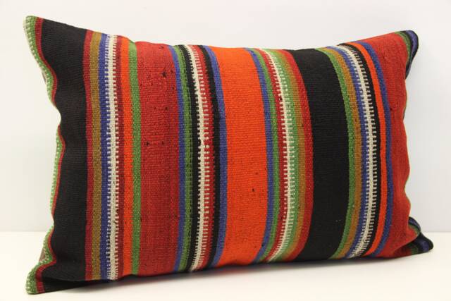 Turkish Kilim Lumbar Pillow Cover, Handmade Ethnic Cushion - 16x24 Inch - image 1