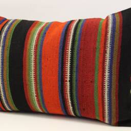 Turkish Kilim Lumbar Pillow Cover, Handmade Ethnic Cushion - 16x24 Inch - thumbnail 3