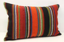 Turkish Kilim Lumbar Pillow Cover, Handmade Ethnic Cushion - 16x24 Inch