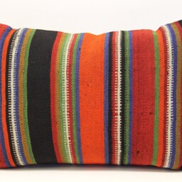 Turkish Kilim Lumbar Pillow Cover, Handmade Ethnic Cushion - 16x24 Inch - thumbnail 2