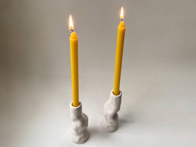 Ceramic Candle Holder Stick, Organic Style Stick Holder, Nordic Minimal Satin Finish, Neutral Home Decor - image 1
