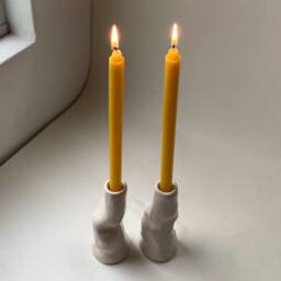 Ceramic Candle Holder Stick, Organic Style Stick Holder, Nordic Minimal Satin Finish, Neutral Home Decor - thumbnail 2