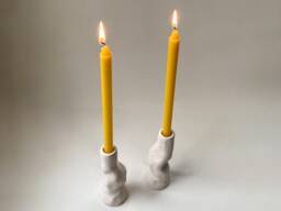 Ceramic Candle Holder Stick, Organic Style Stick Holder, Nordic Minimal Satin Finish, Neutral Home Decor - thumbnail 1