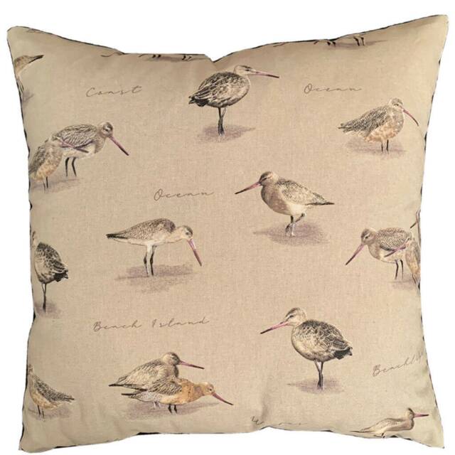 Sandpiper Snipe Birds Cushion Cover Grey Linen Look Home Decor