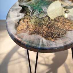 Epoxy Resin Coffee Table - Mango Wood & Wave Look 40 X 45 cm Round Handmade Maritime Design Unique Sturdy Black Metal Legs - thumbnail 3