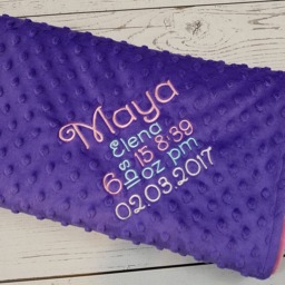 Personalized Minky Baby Blanket - Custom Birth Announcement - thumbnail 2