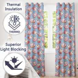 Cute Bunny Donut Dessert Kawaii Blue Background Seamless Pattern Readymade Eyelet Ring Top Thermal 100% Blackout Curtains - thumbnail 3