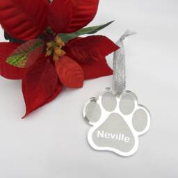 Personalised Dog Paw Christmas Ornament - Tree Decoration Keepsake Silver Mirror Acrylic Hanging Print - thumbnail 2